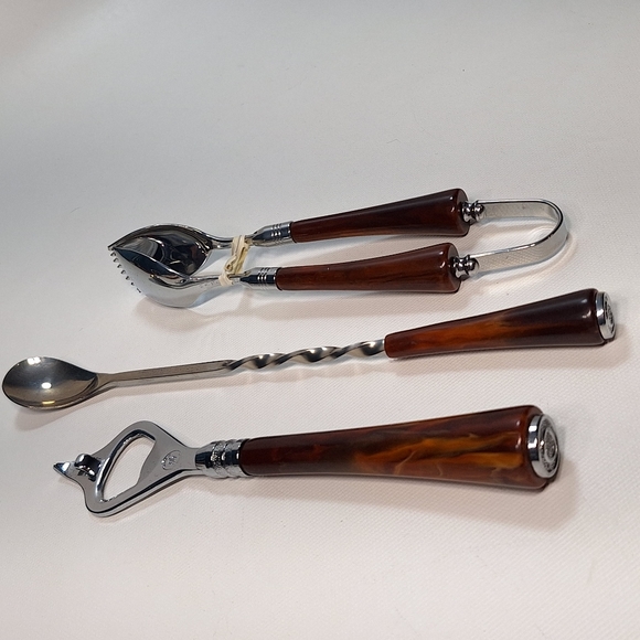 Glo Hill Vintage Made In Canada Bakelite Faux Walnut 3 Pc. Bar Set - Picture 2 of 9